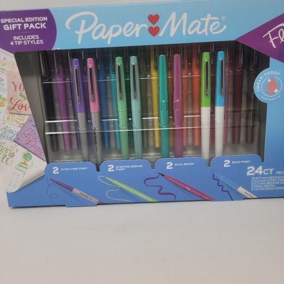 Paper Mate Flair 24pk Felt Tip Pens 4 Tips Styles Multicolored Gift - Picture 3 of 3